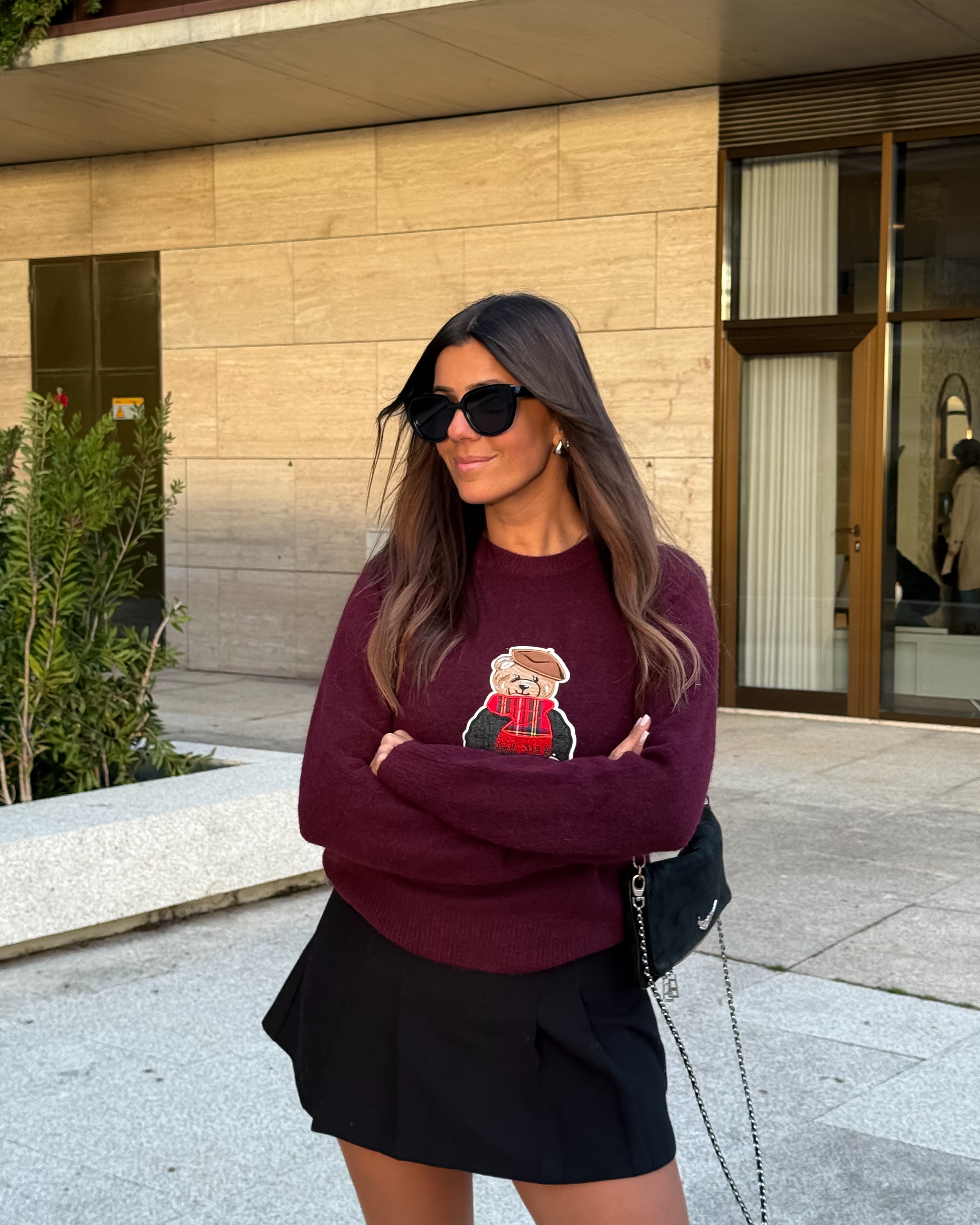 TEDDY WOOL BLEND SWEATER - BORDEAUX