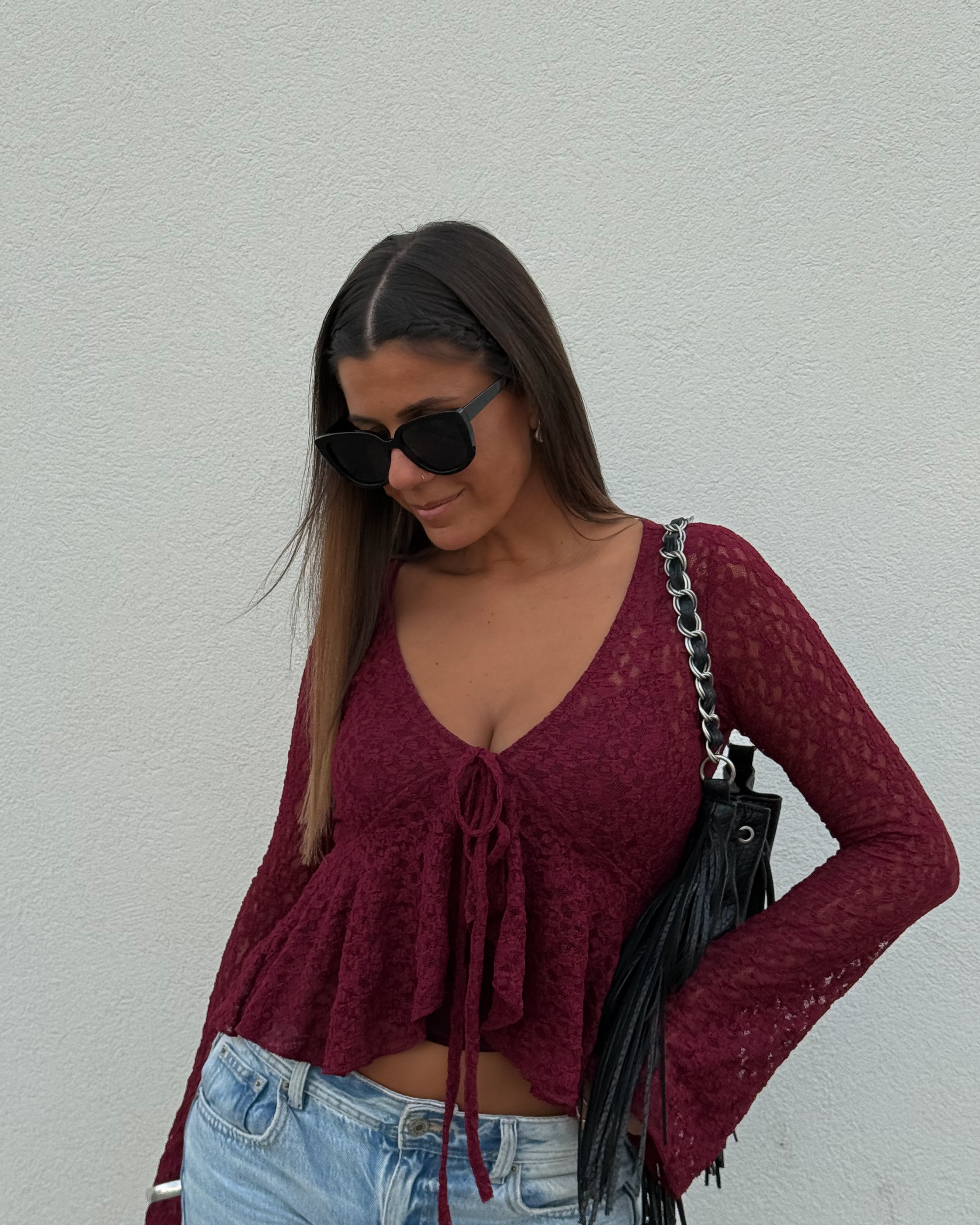 LANA LACE TOP - BORDEAUX
