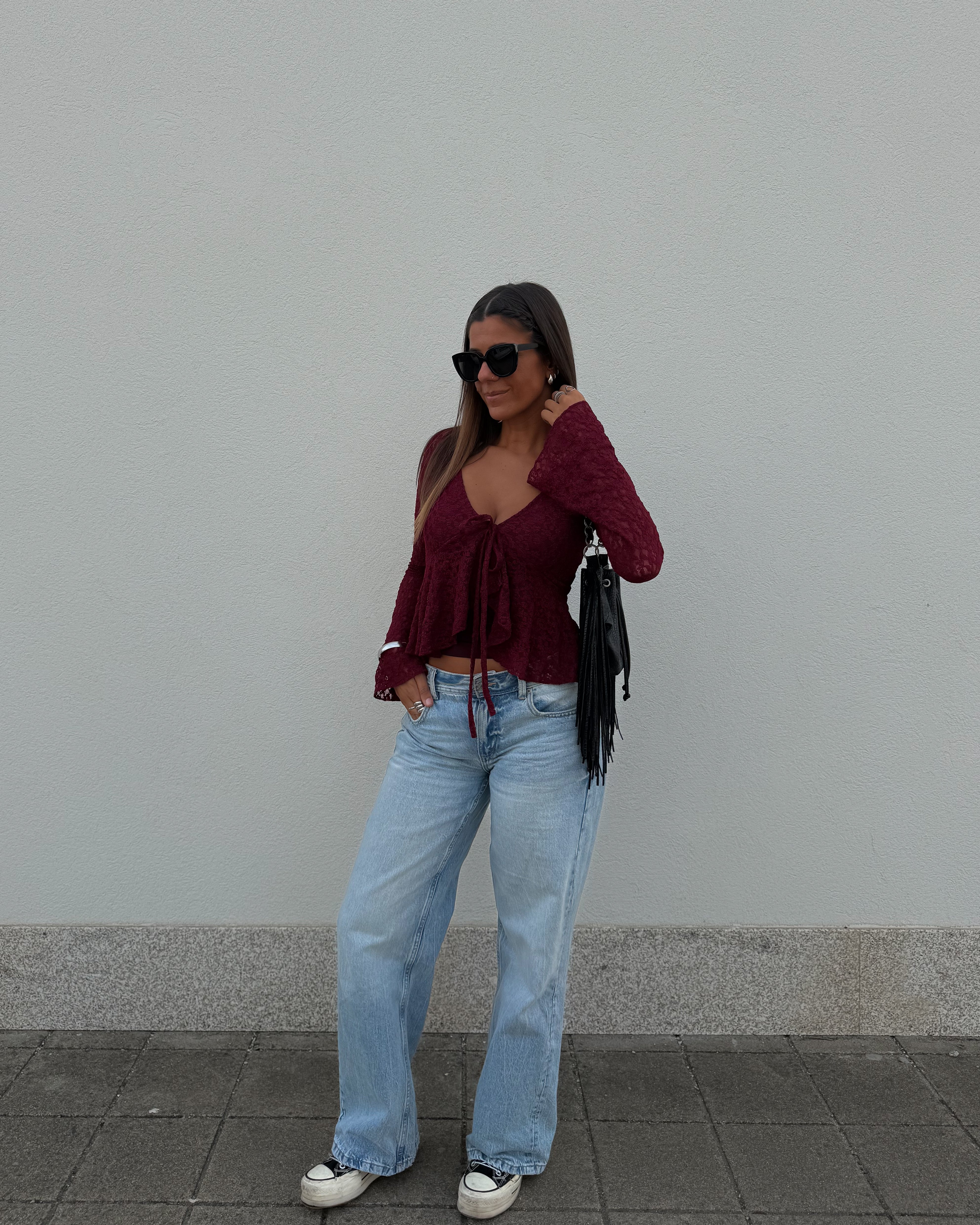 LANA LACE TOP - BORDEAUX